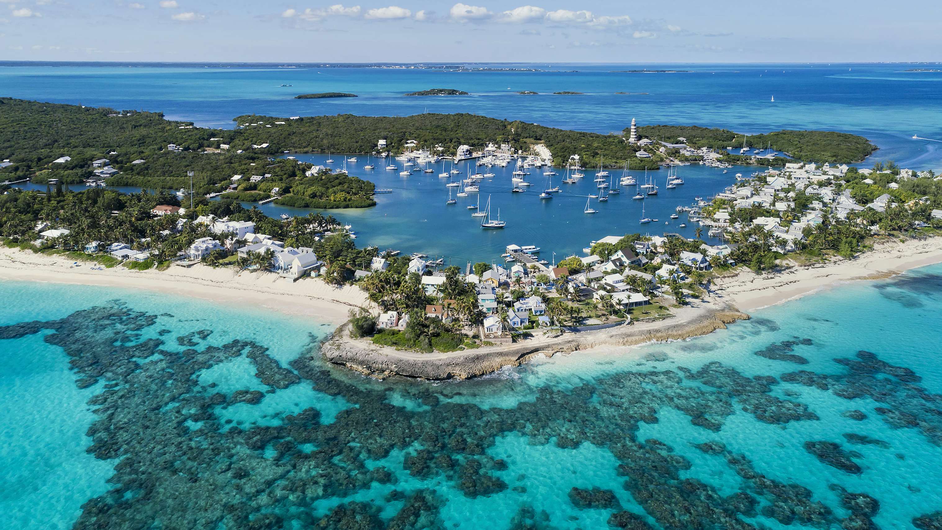 Bahamas Yacht Charter - Aerial view of Hope Town, Abacos, Bahamas