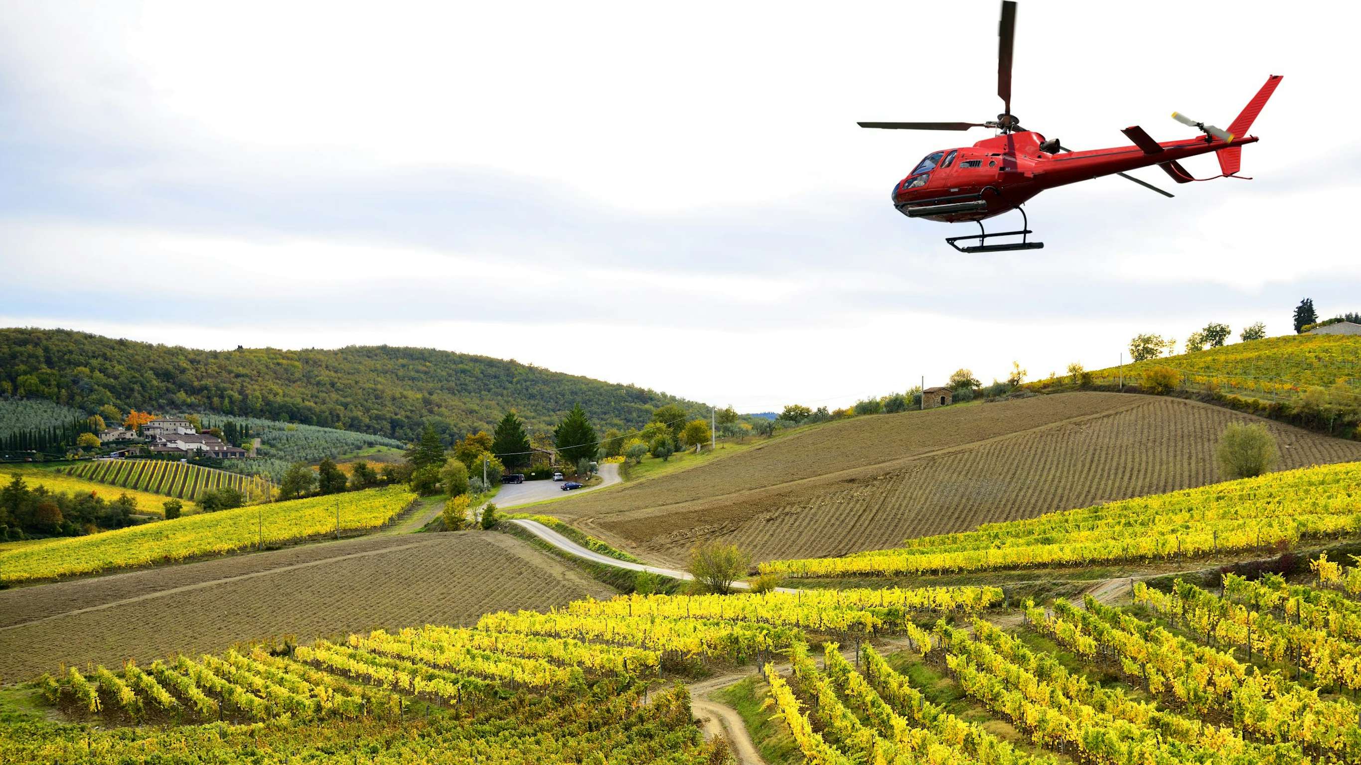 Helicopter flying over vineyard | Superyacht Experiences | N&J